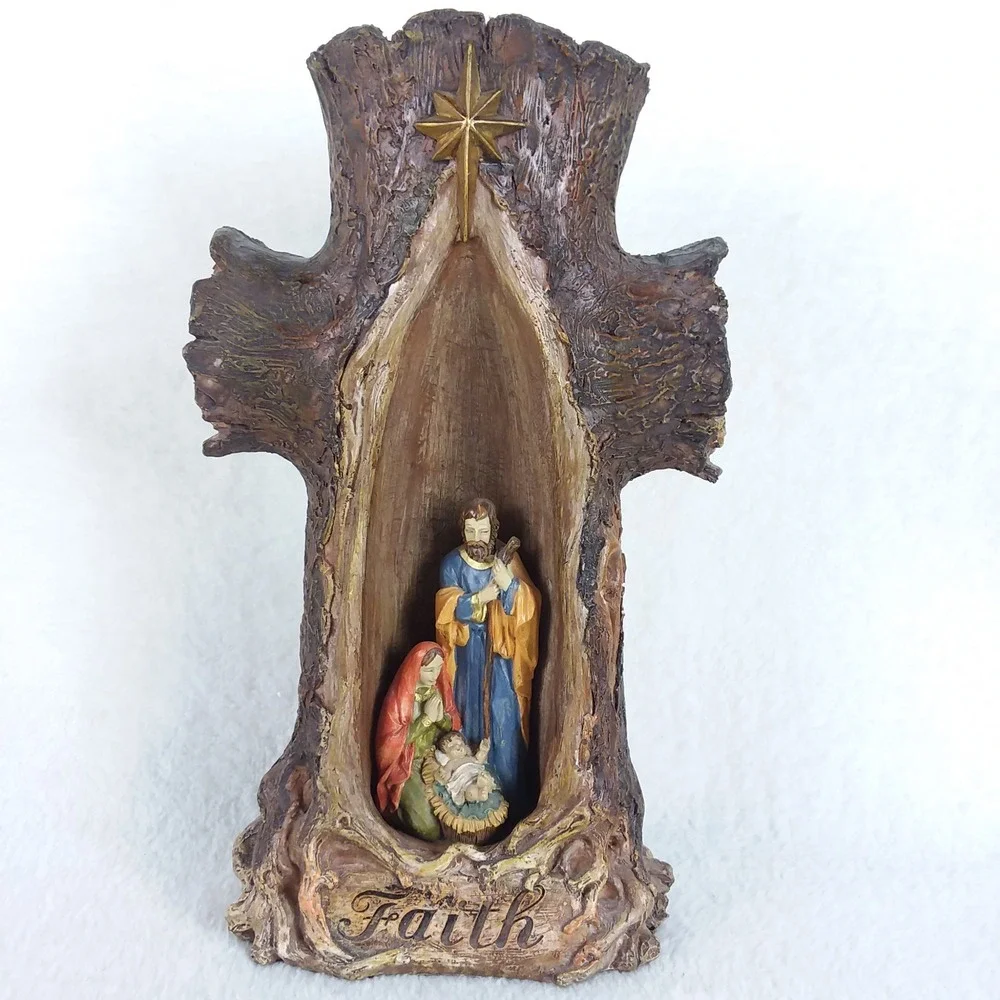 Nativity Scene Cross Tree Trunk 
